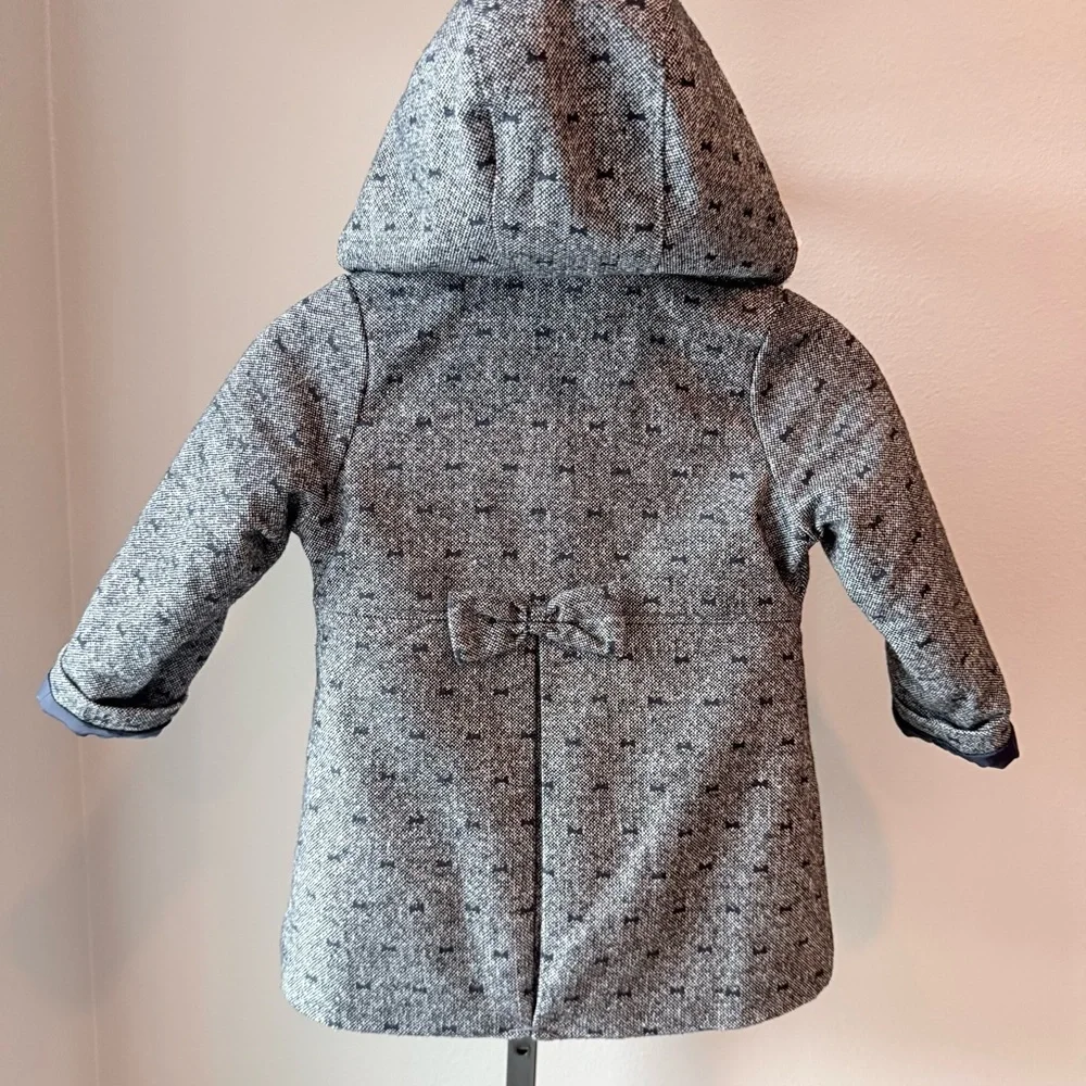 Y2K inspired OshKosh girls size 5 tweed wool blend pea coat with bows and hood